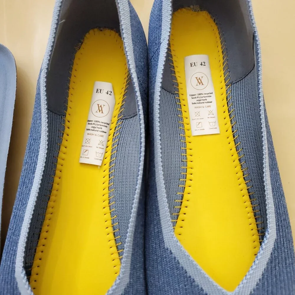 Vivaia Square-Toe V-Cut Margot Slip On Ballet Flats in Denim Blue Size 42/10.5